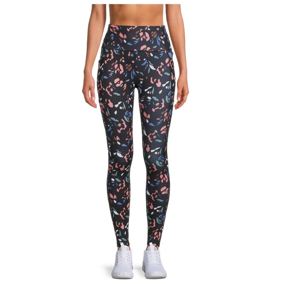 Avia Black Floral Print Women’s Leggings w/ Side Pockets - Picture 1 of 1